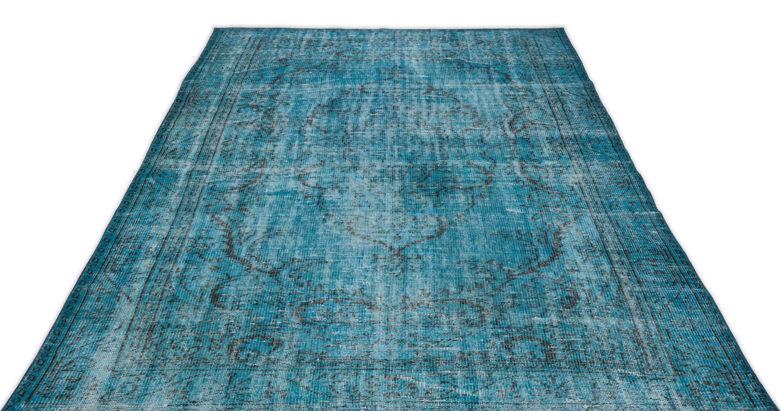 Atina Turquoise Vintage Wool Handmade Area Rug 5'10" x 9'6"