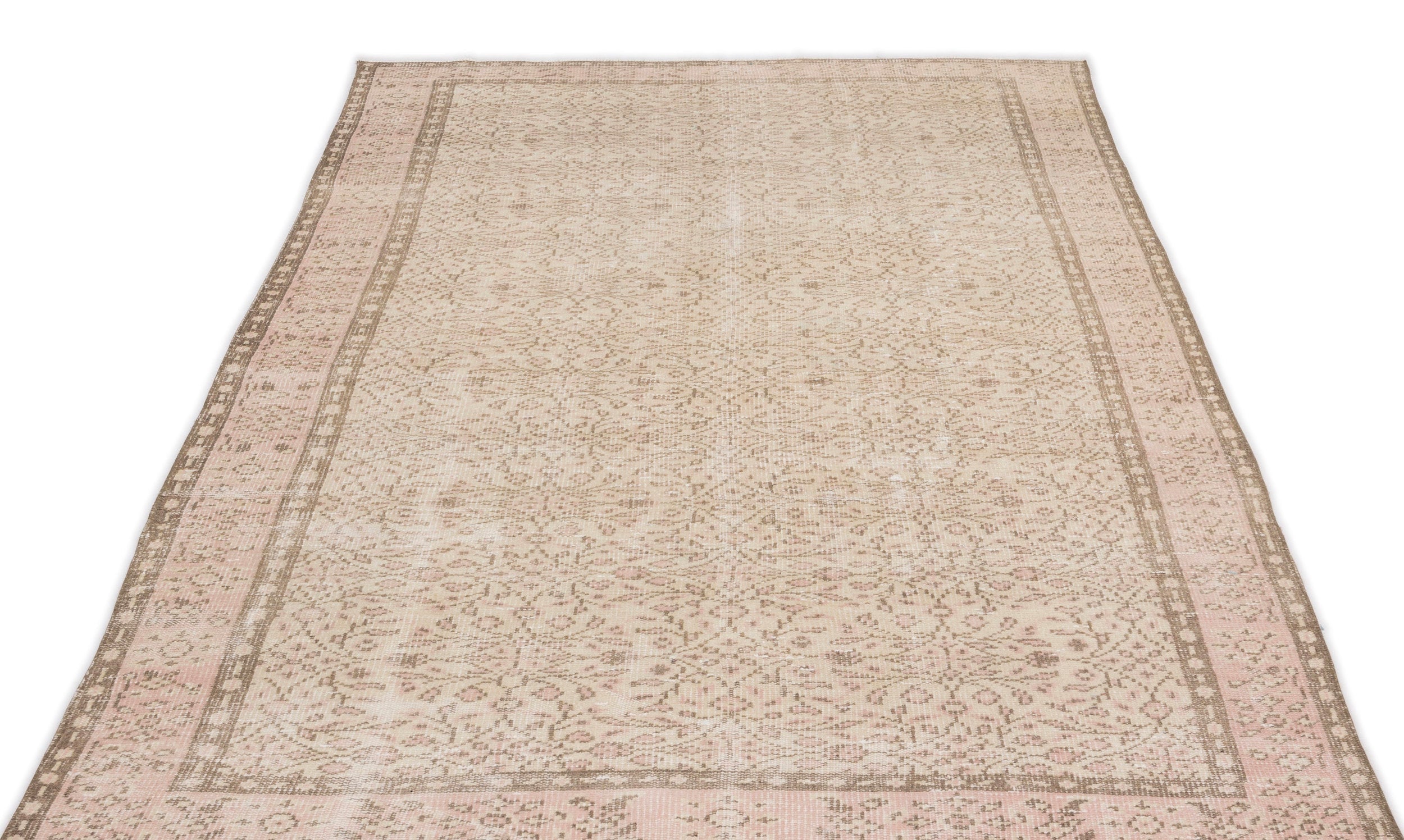 Atina Beige Vintage Wool Handmade Area Rug 5'3" x 8'8"