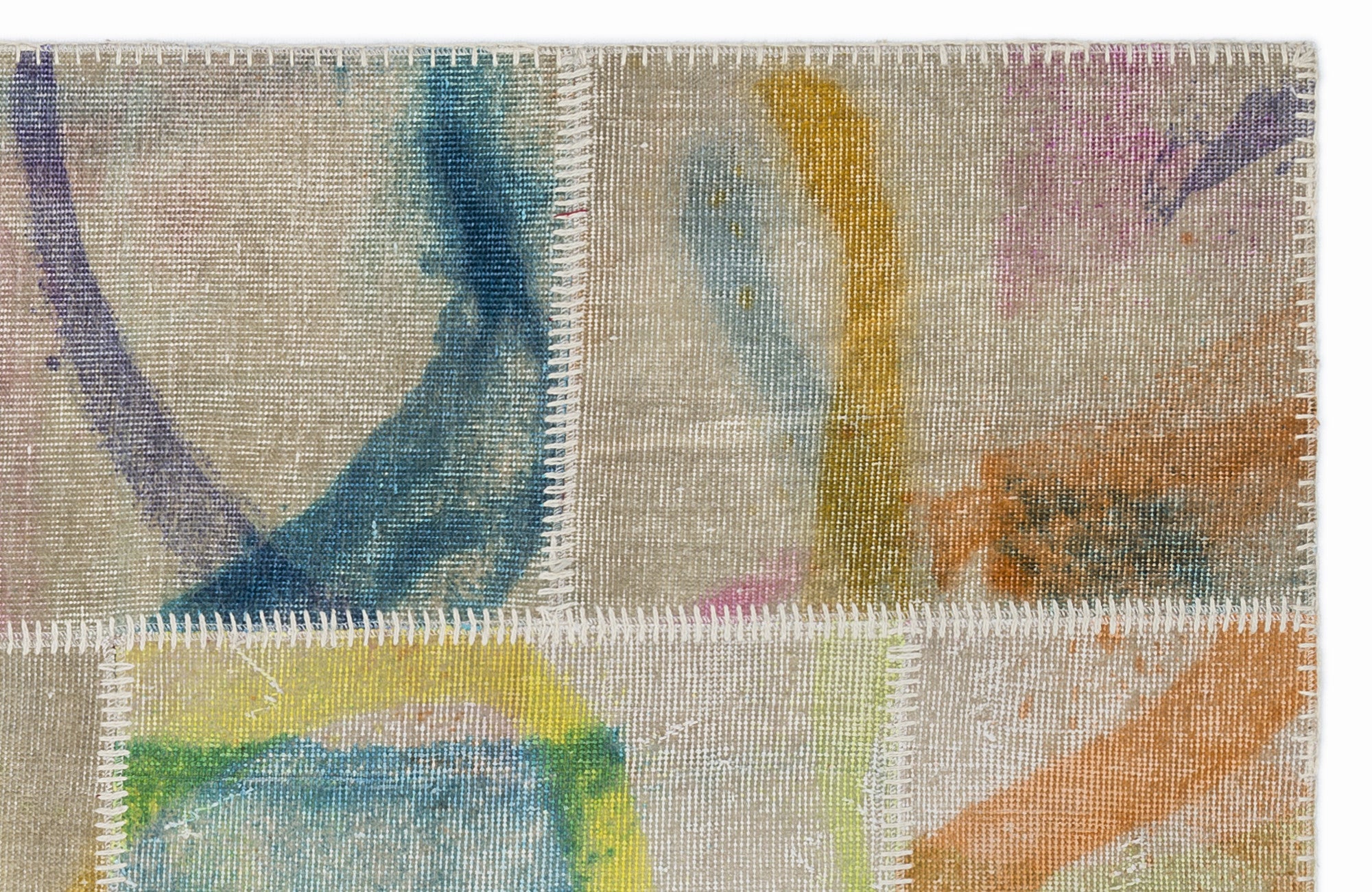 Iskece Cream Vintage Wool Handmade Area Rug 3'11" x 5'11"