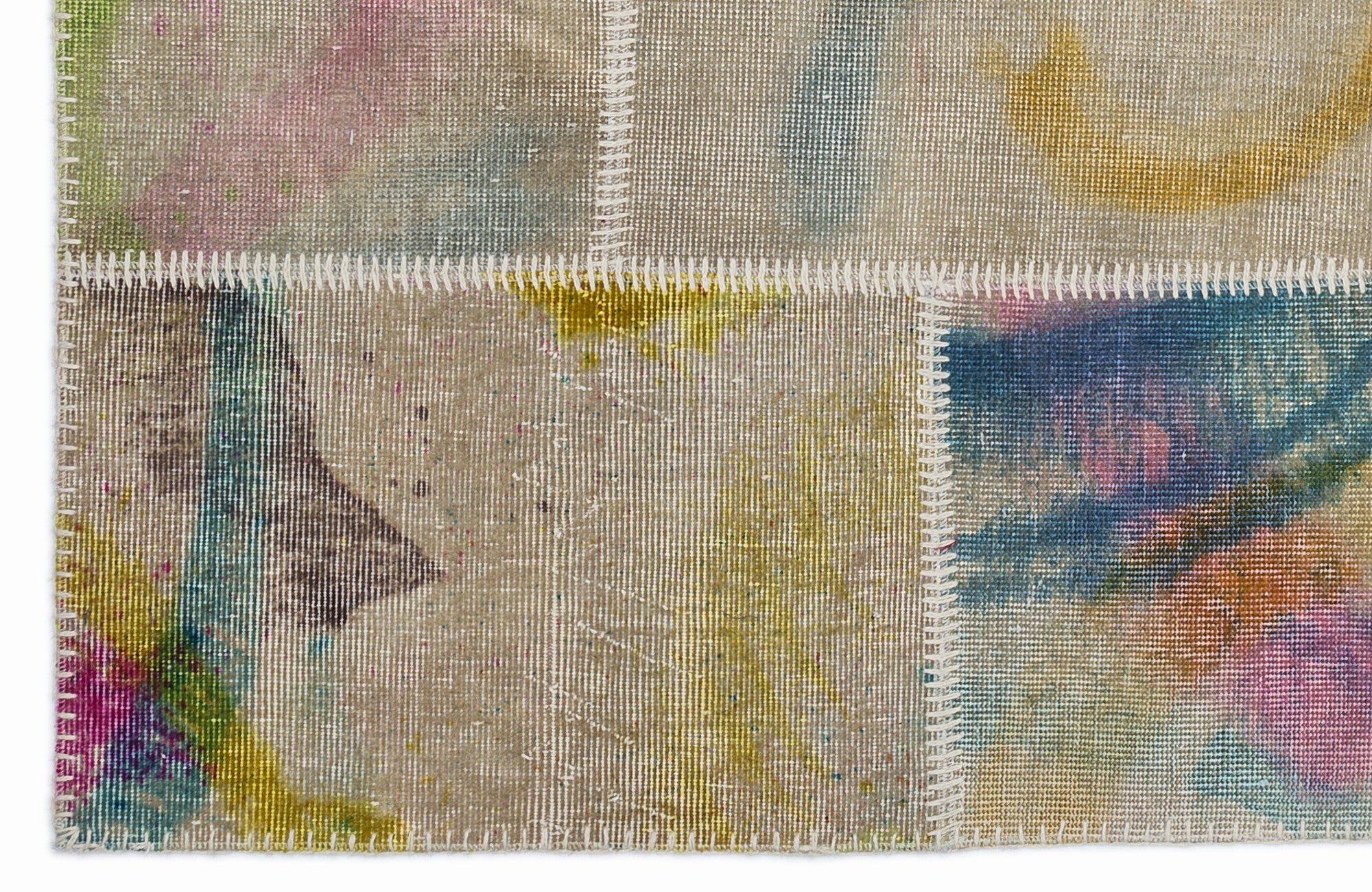 Iskece Cream Vintage Wool Handmade Area Rug 3'11" x 5'11"