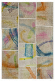 Iskece Cream Vintage Wool Handmade Area Rug 3'11" x 5'11"