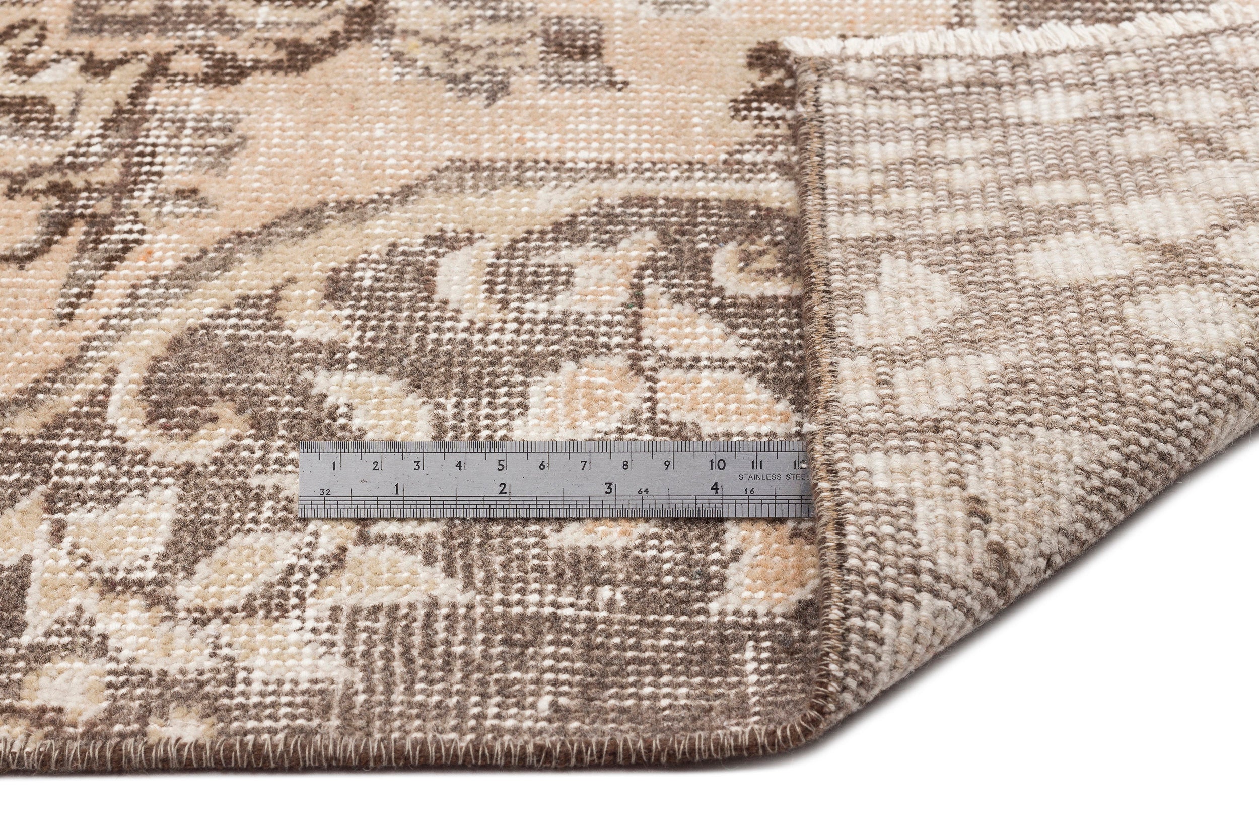 Atina Beige Vintage Wool Handmade Area Rug 6'5" x 9'8"