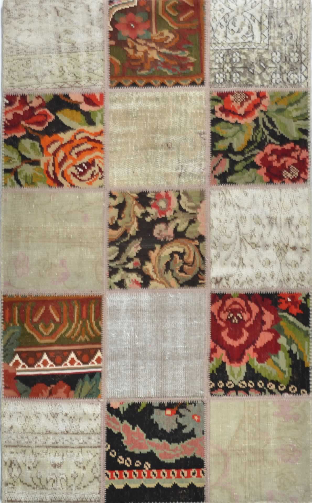 Handmade Wool Area Rug – Beige Patchwork Rug, Eco Friendly Flatweave Carpet