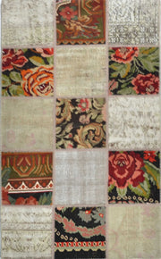 Handmade Wool Area Rug – Beige Patchwork Rug, Eco Friendly Flatweave Carpet