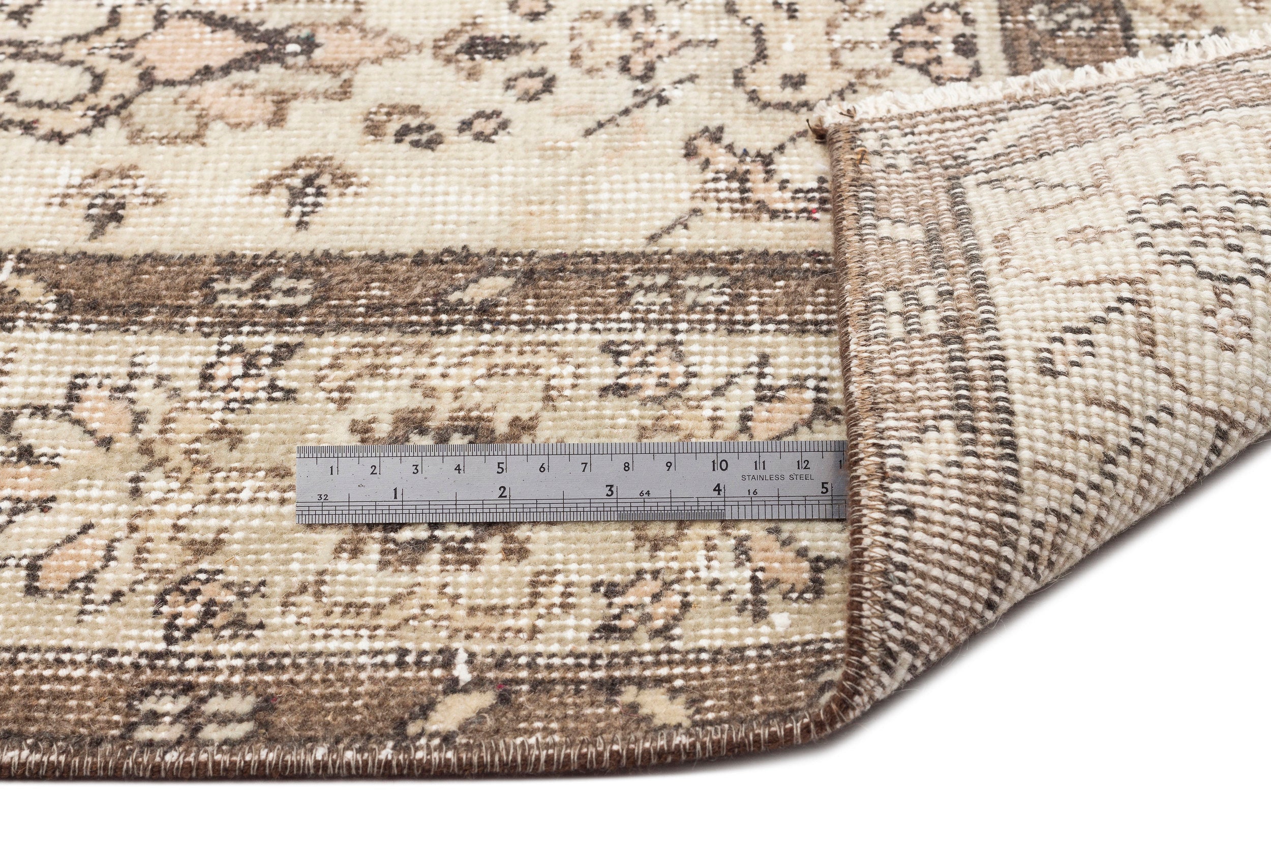 Atina Beige Vintage Wool Handmade Area Rug 5'9" x 9'1"