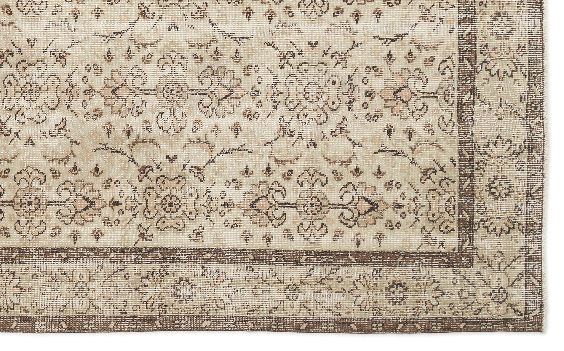 Atina Beige Vintage Wool Handmade Area Rug 5'9" x 9'1"