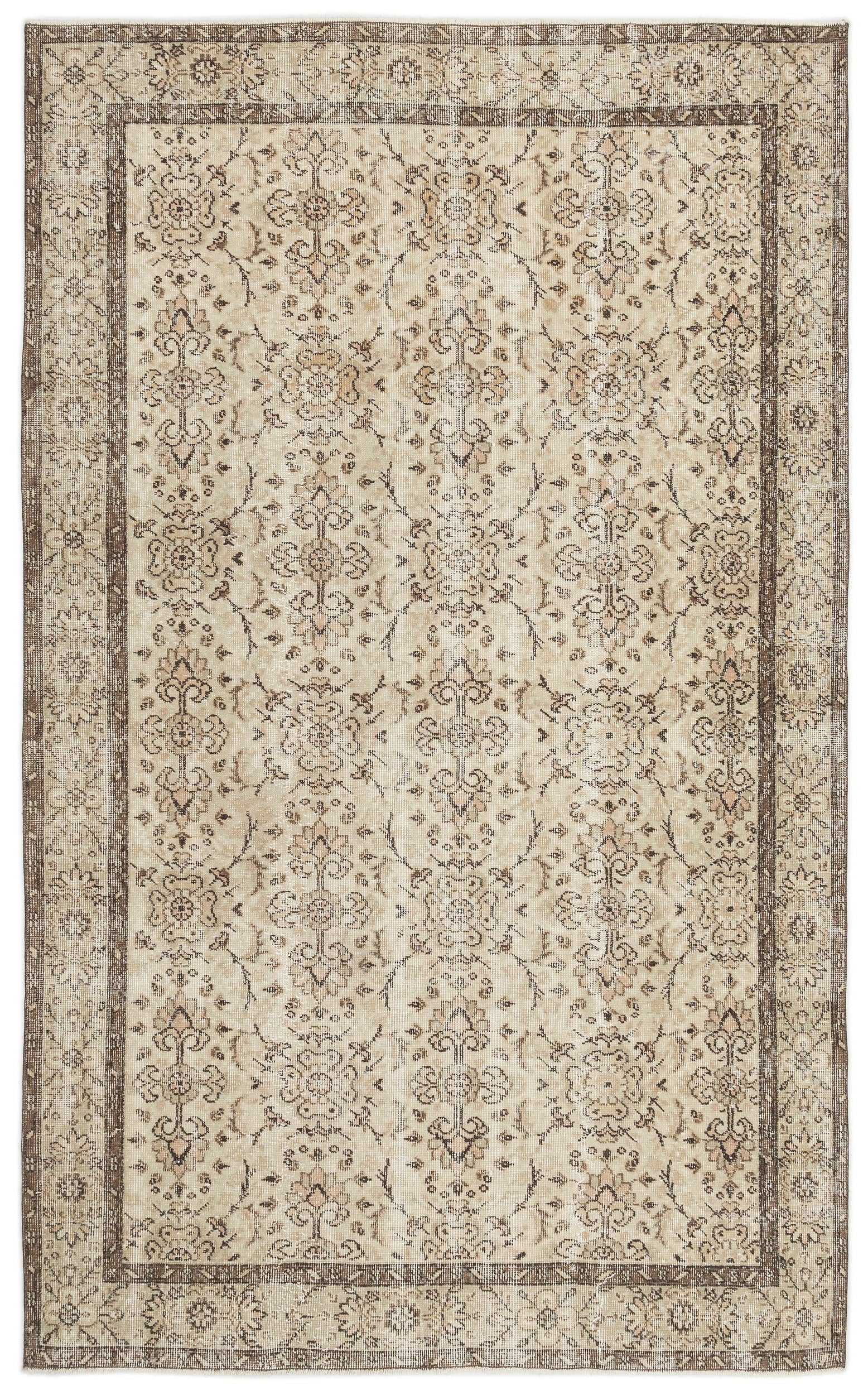 Atina Beige Vintage Wool Handmade Area Rug 5'9" x 9'1"