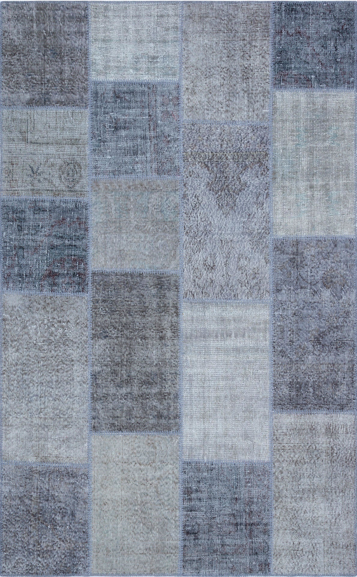 Handmade Wool Area Rug – Blue Patchwork Design, Soft Texture Carpet, Antislip Flatweave