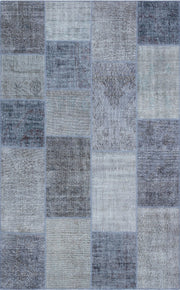 Handmade Wool Area Rug – Blue Patchwork Design, Soft Texture Carpet, Antislip Flatweave