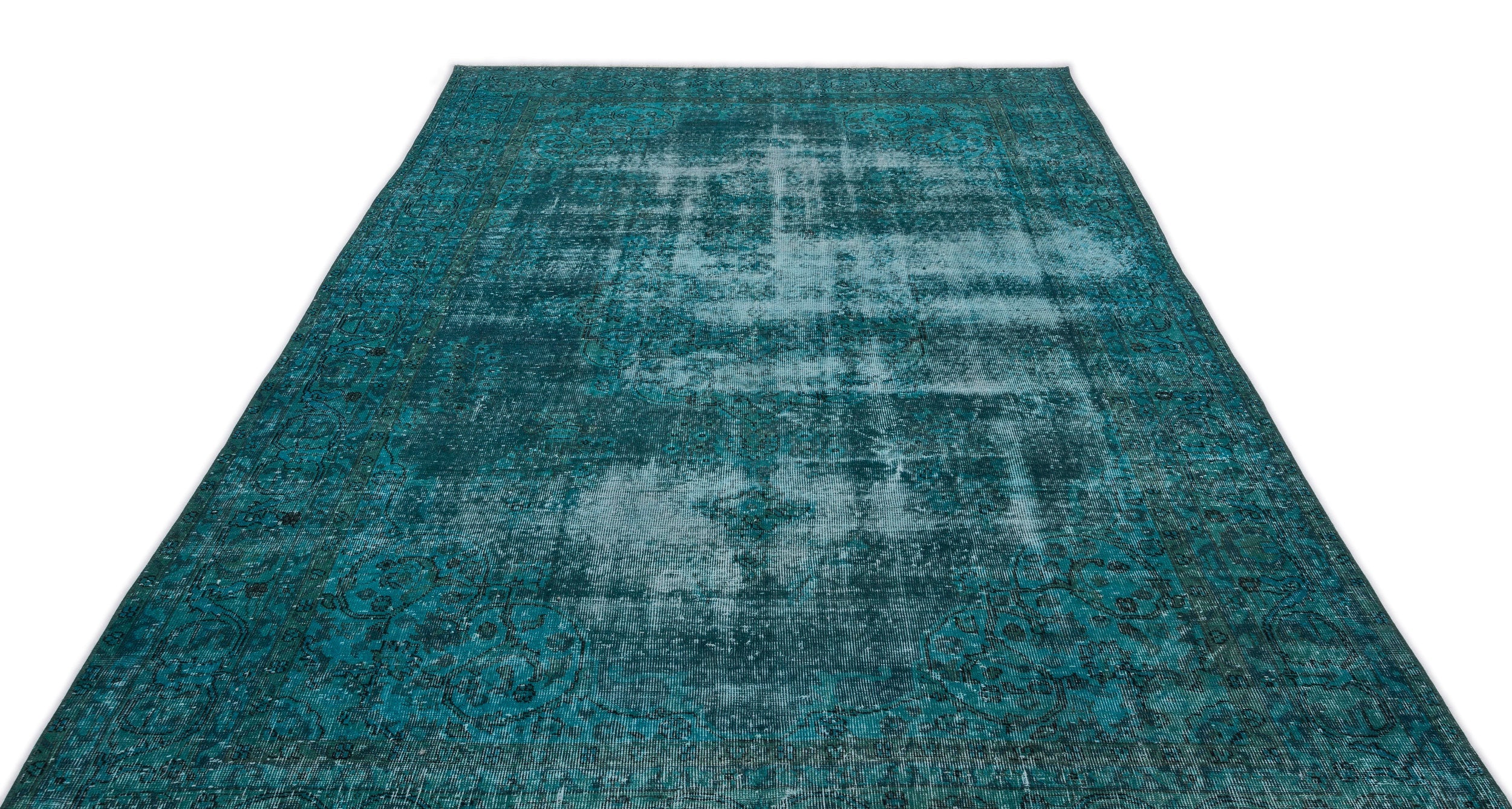 Atina Turquoise Vintage Wool Handmade Area Rug 6'6" x 10'11"