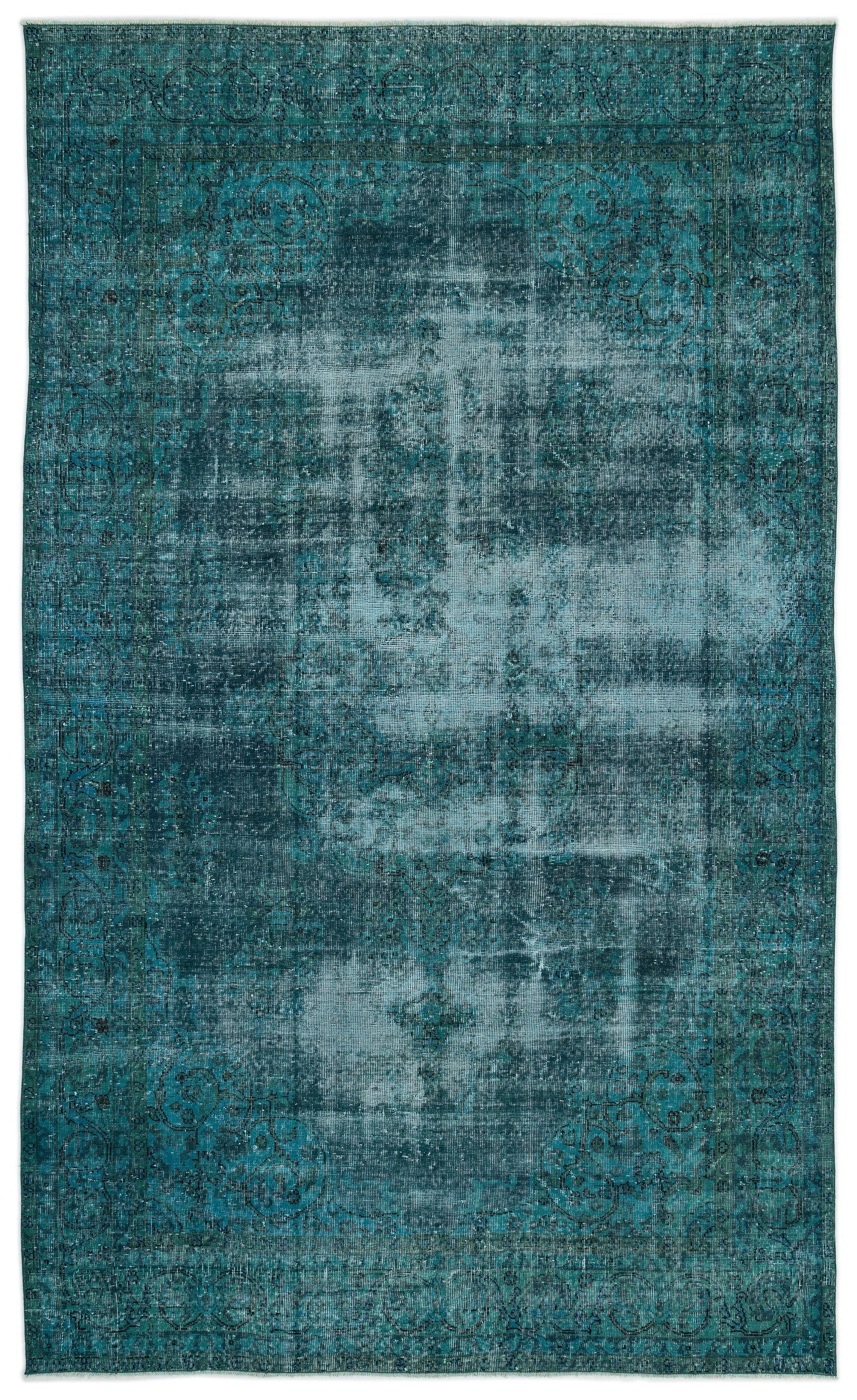Atina Turquoise Vintage Wool Handmade Area Rug 6'6" x 10'11"