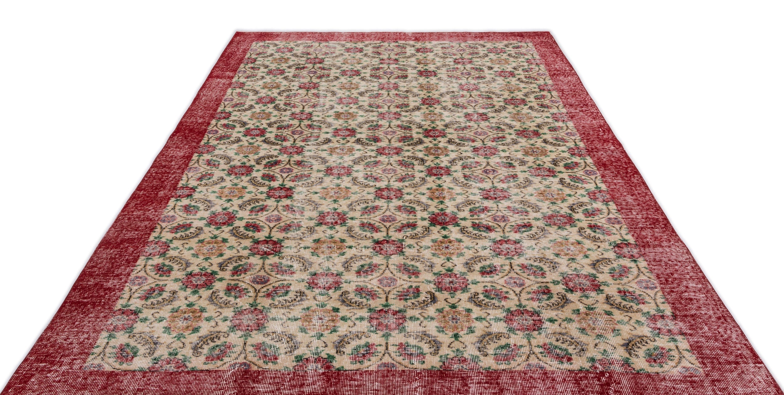 Atina Cream Vintage Wool Handmade Area Rug 6'9" x 10'1"