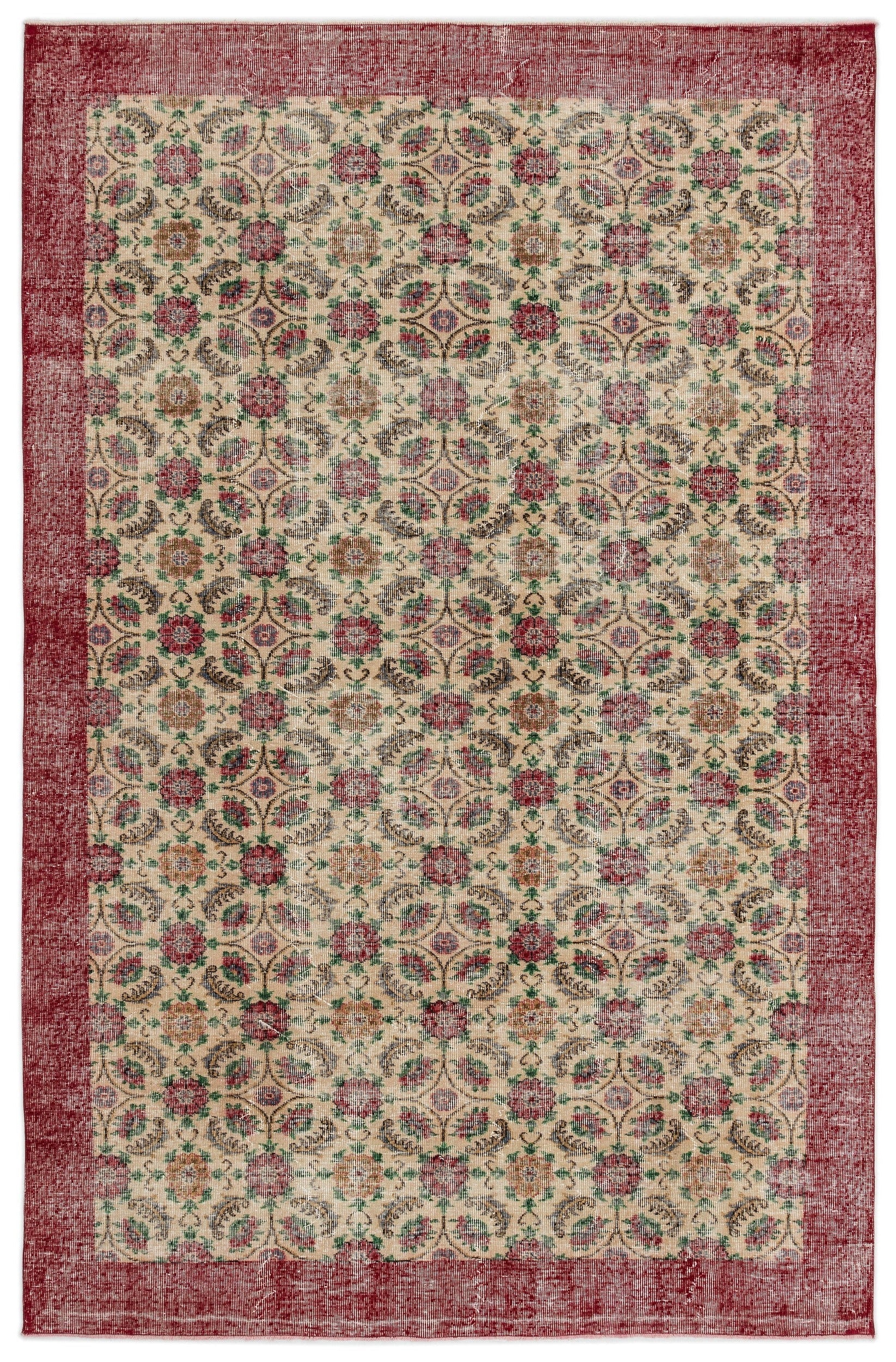 Atina Cream Vintage Wool Handmade Area Rug 6'9" x 10'1"