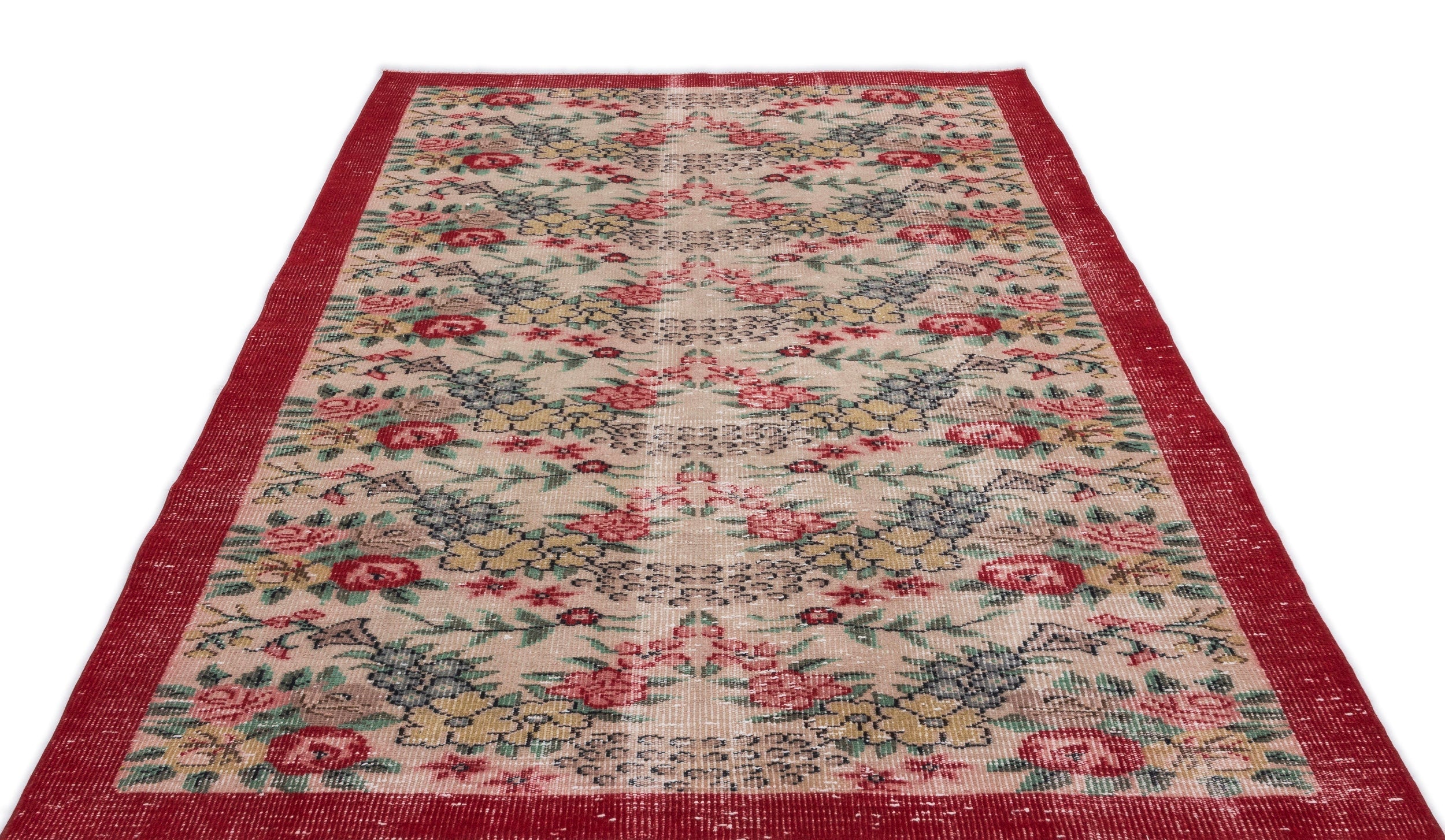 Atina Cream Vintage Wool Handmade Area Rug 5'3" x 8'4"