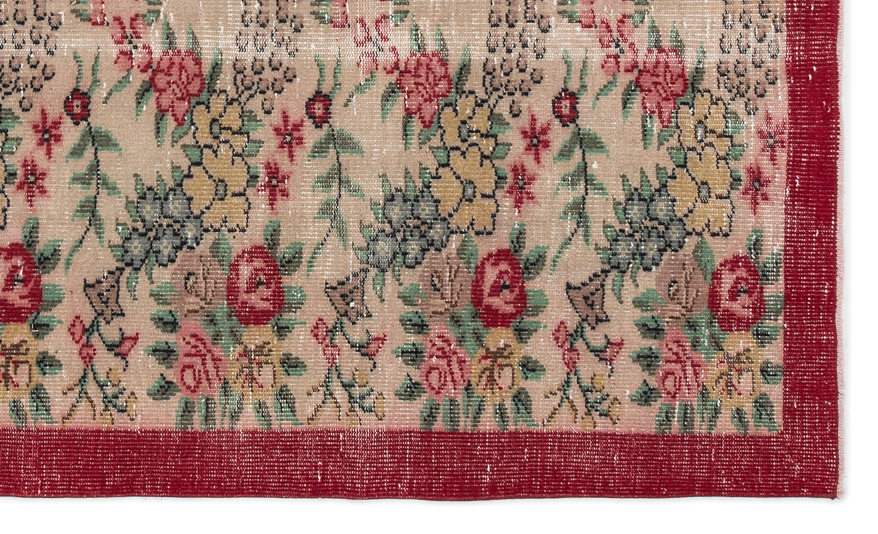 Atina Cream Vintage Wool Handmade Area Rug 5'3" x 8'4"
