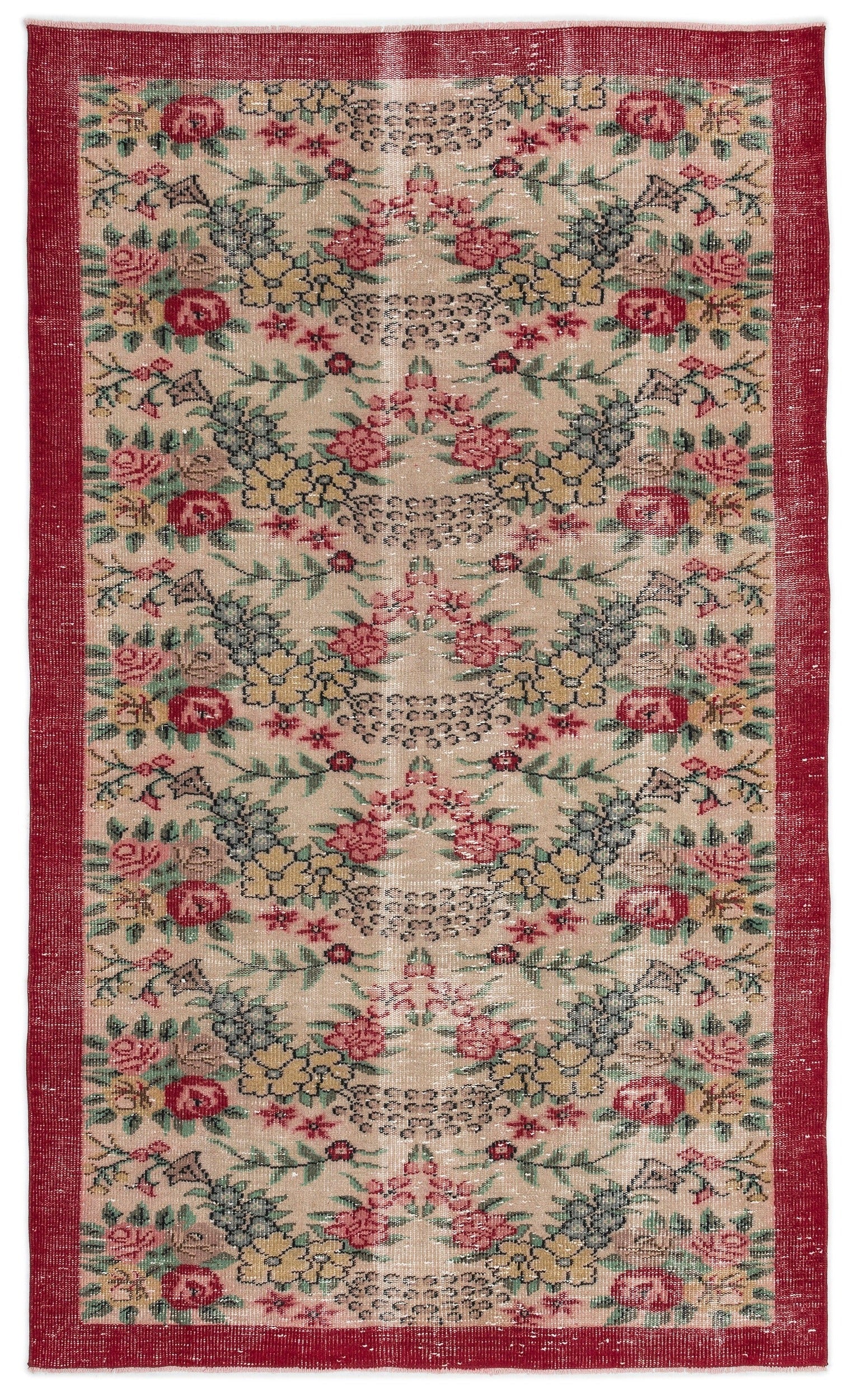 Atina Cream Vintage Wool Handmade Area Rug 5'3" x 8'4"