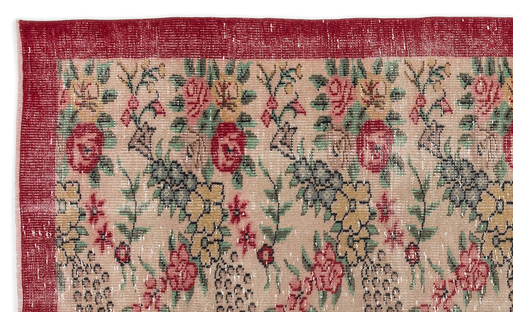 Atina Cream Vintage Wool Handmade Area Rug 5'3" x 8'4"
