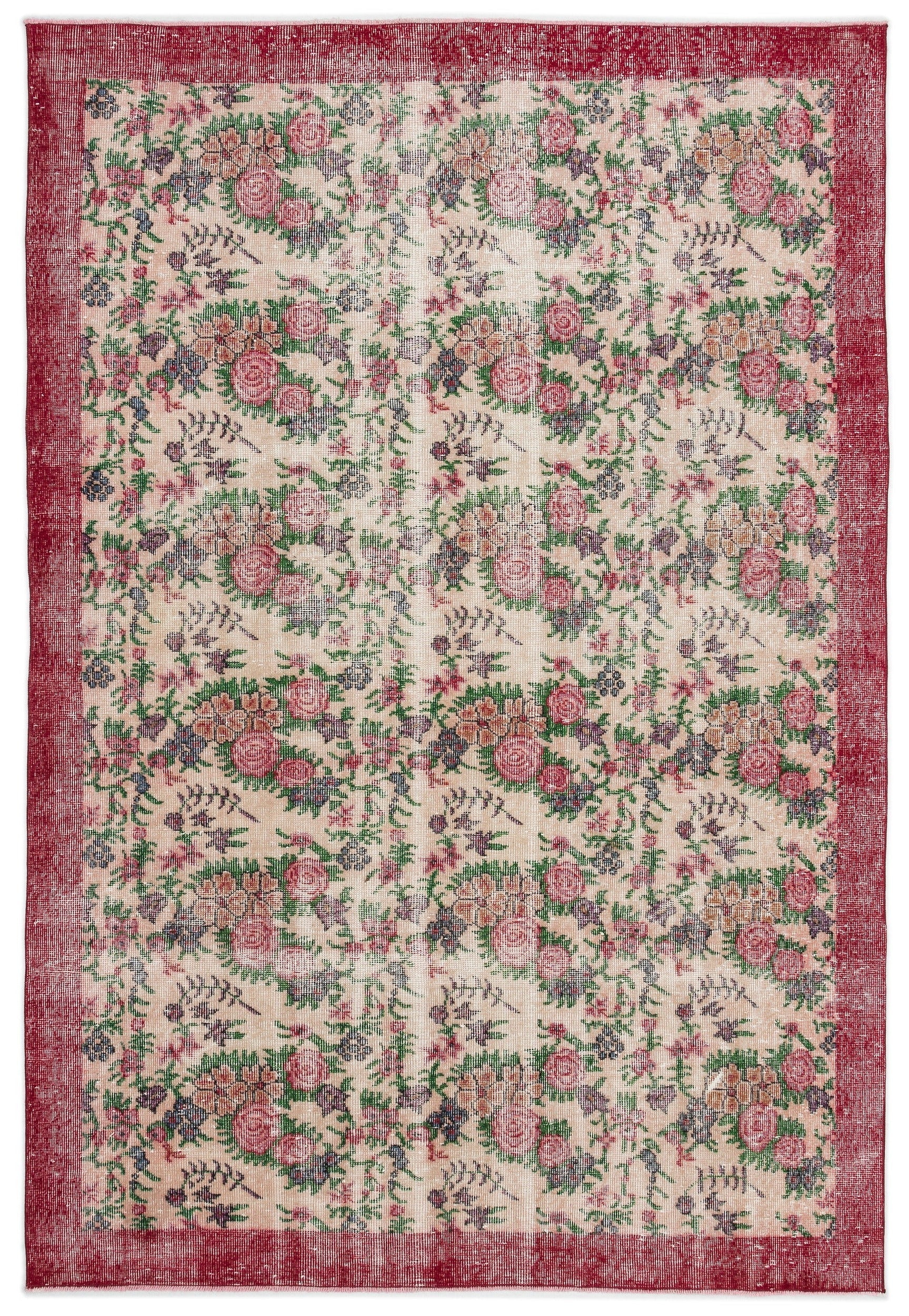 Atina Cream Vintage Wool Handmade Area Rug 6'2" x 9'2"