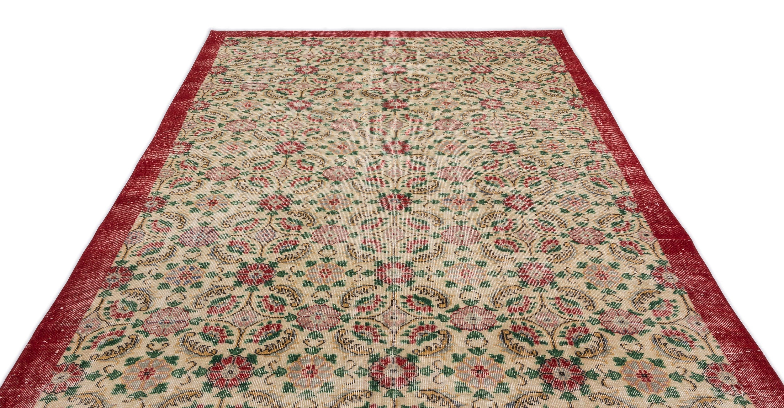 Atina Cream Vintage Wool Handmade Area Rug 6'7" x 10'6"