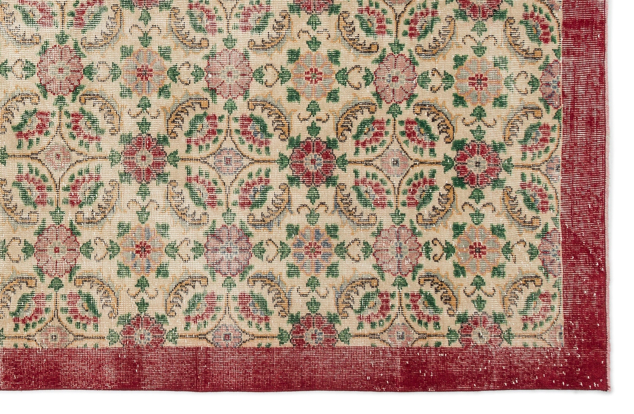 Atina Cream Vintage Wool Handmade Area Rug 6'7" x 10'6"