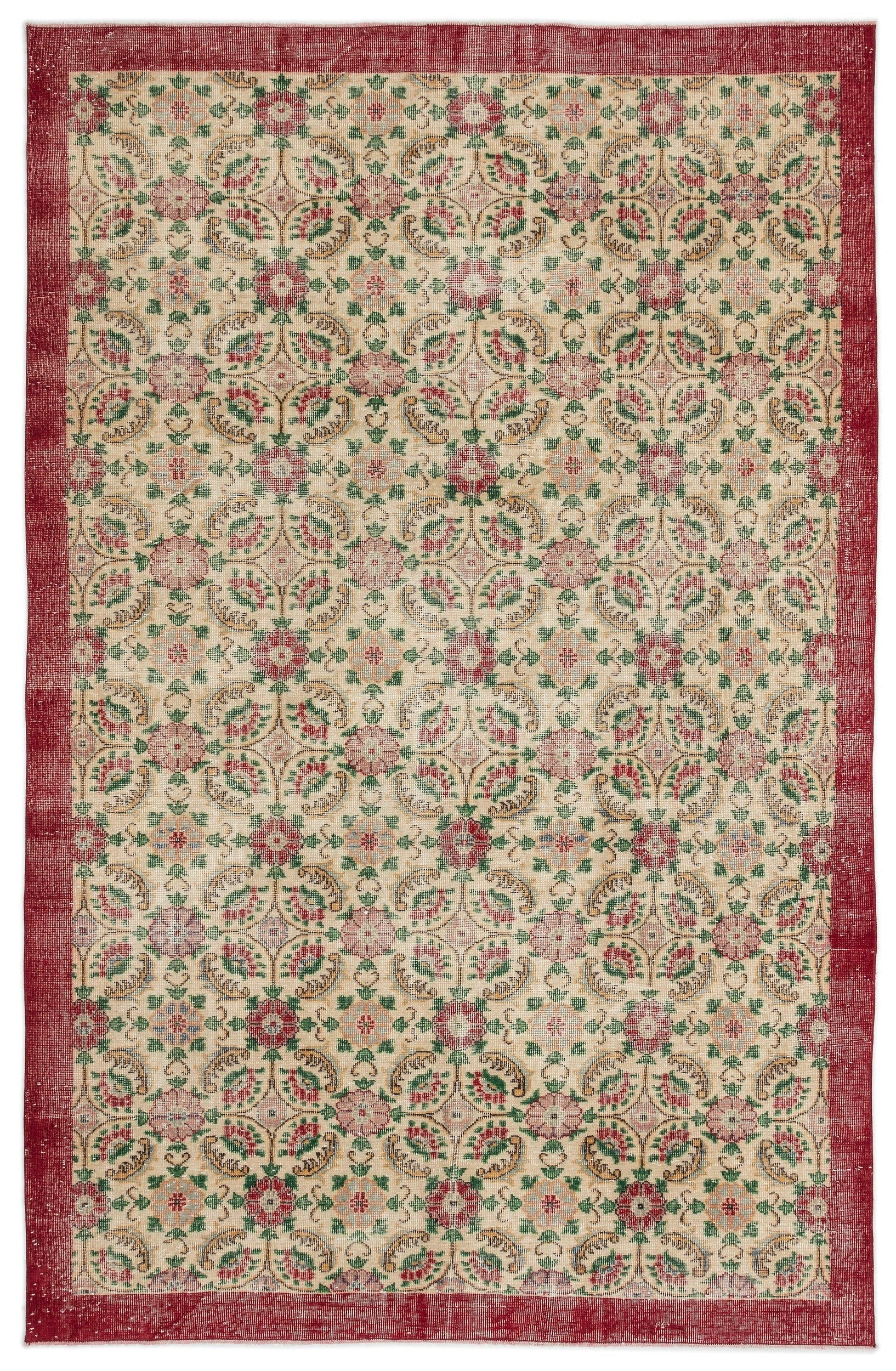 Atina Cream Vintage Wool Handmade Area Rug 6'7" x 10'6"