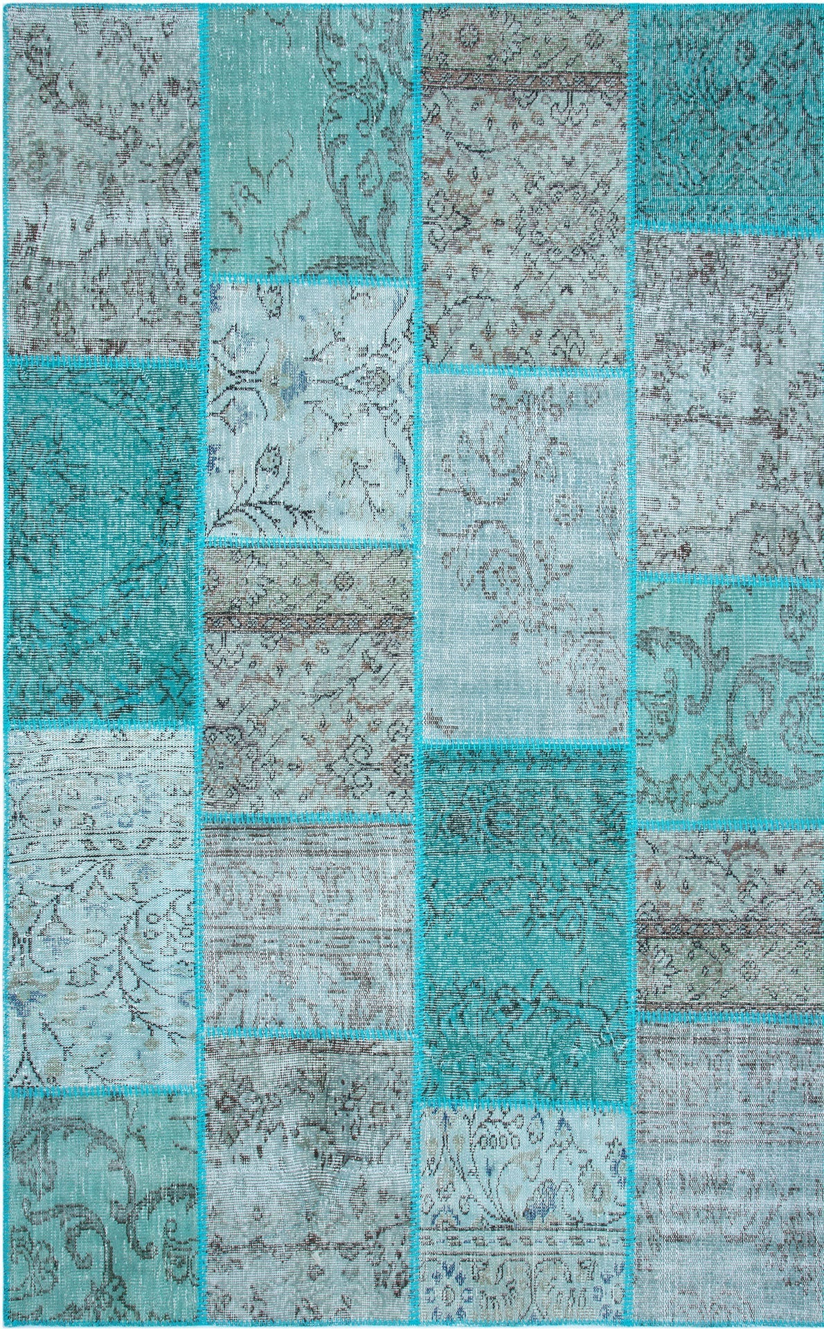Handmade Wool Area Rug – Blue Patchwork Flatweave Carpet With Soft Texture