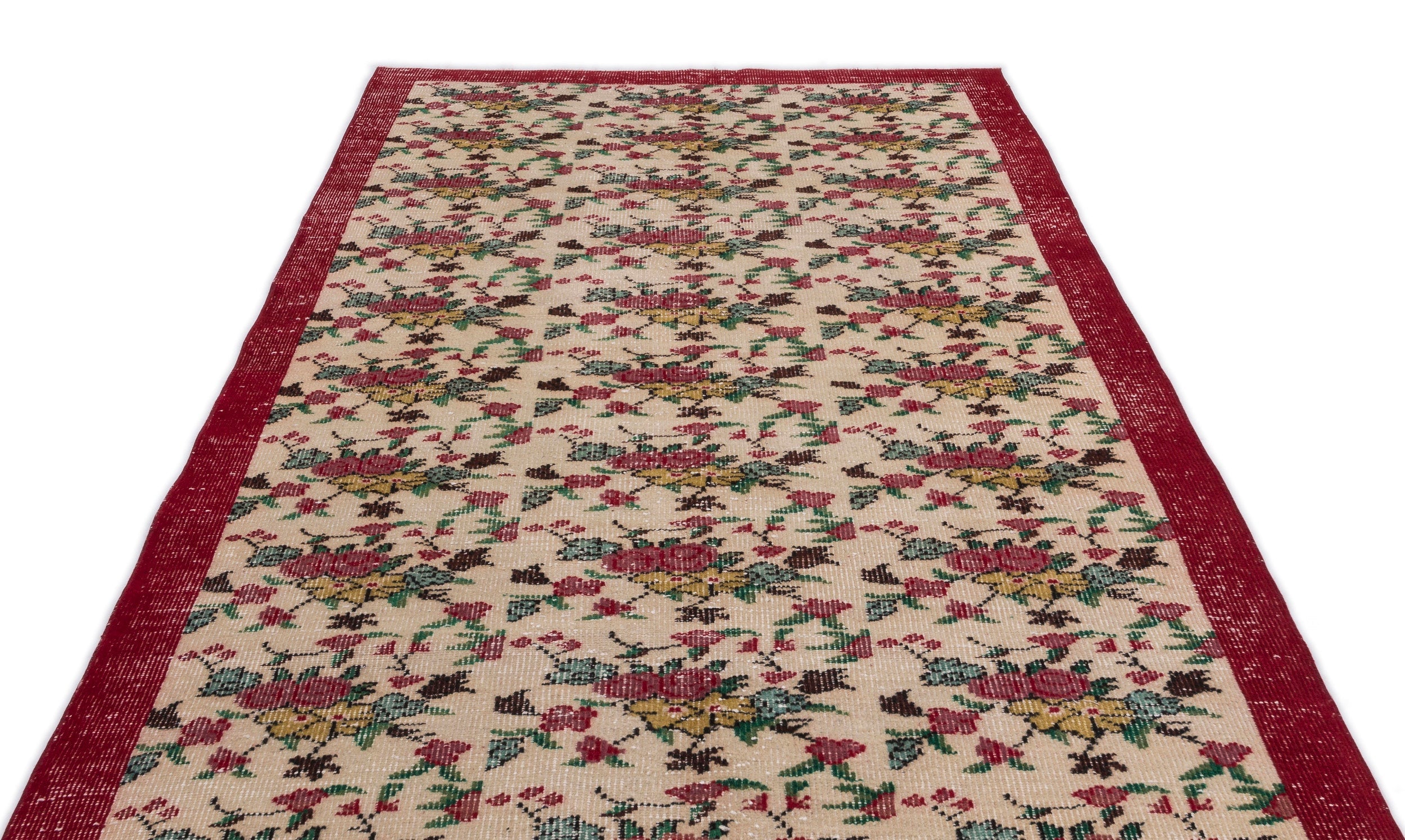 Atina Cream Vintage Wool Handmade Area Rug 5'3" x 9'9"