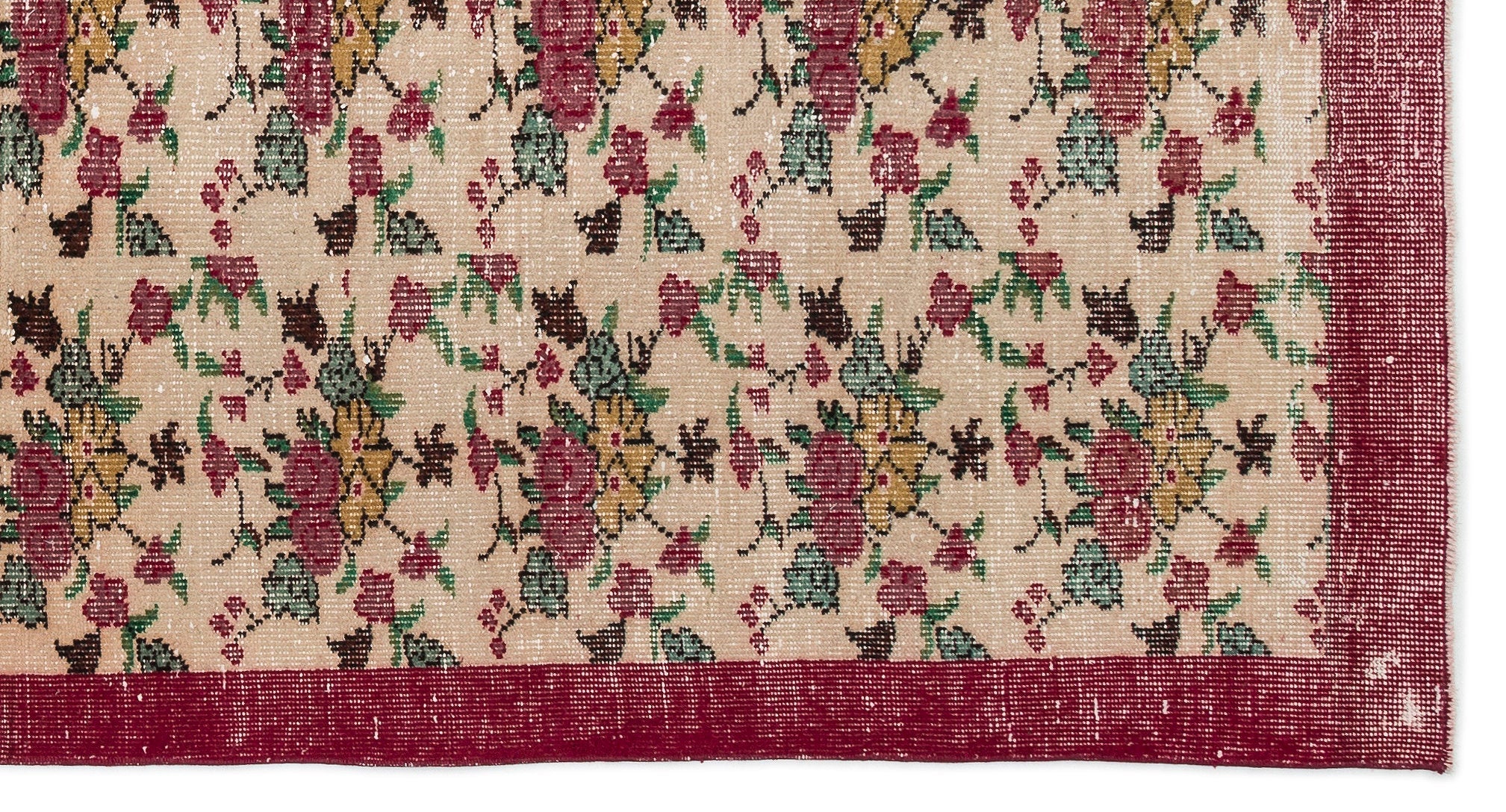 Atina Cream Vintage Wool Handmade Area Rug 5'3" x 9'9"