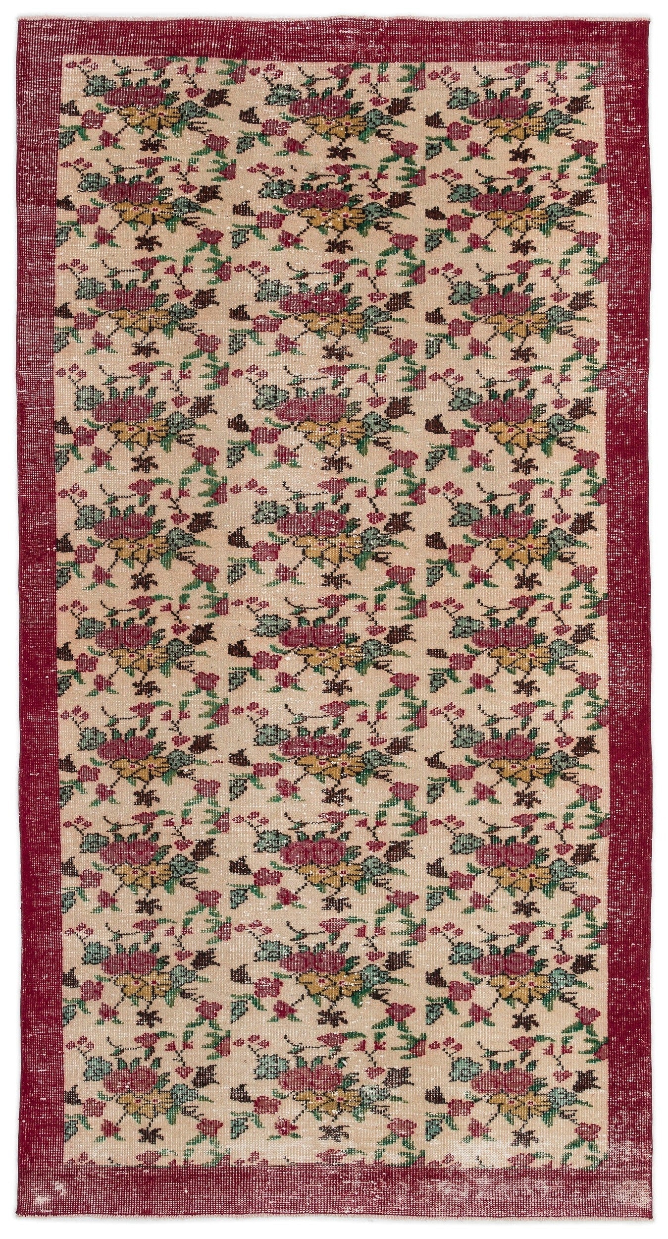 Atina Cream Vintage Wool Handmade Area Rug 5'3" x 9'9"