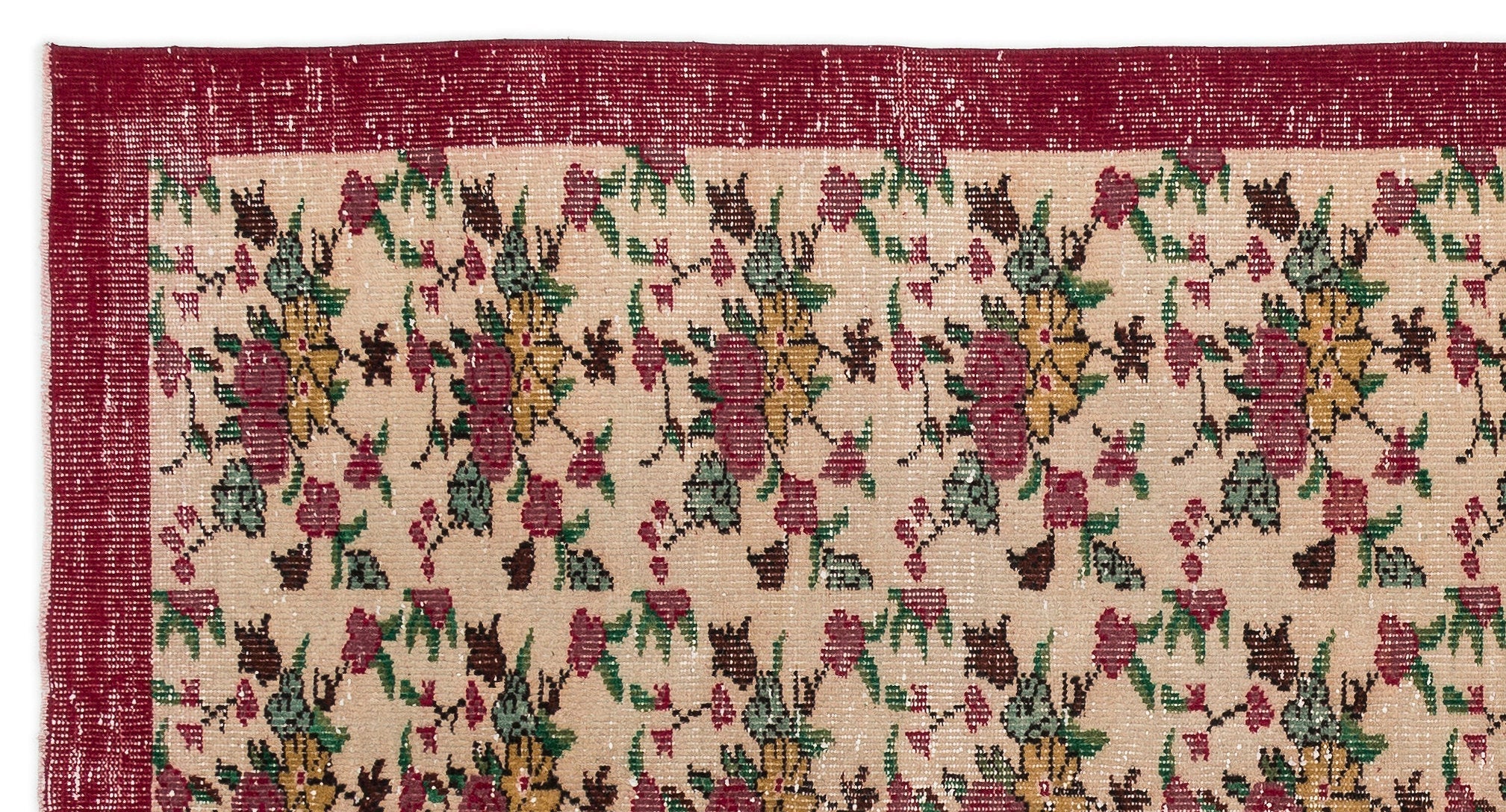 Atina Cream Vintage Wool Handmade Area Rug 5'3" x 9'9"