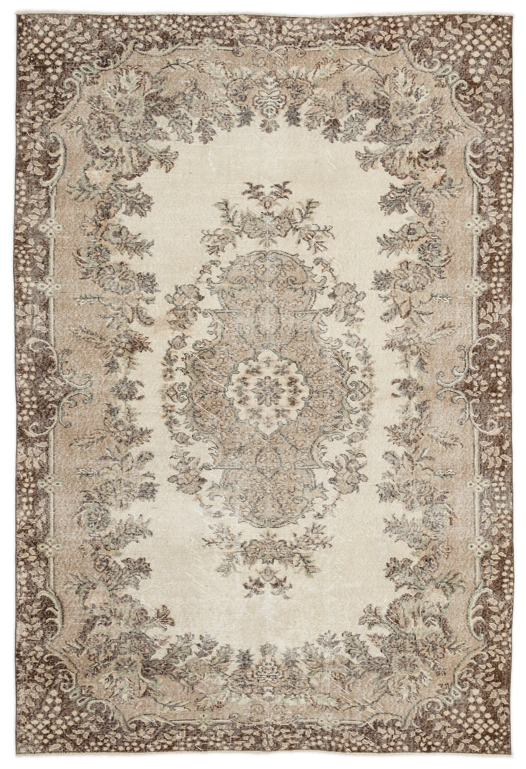 Atina Beige Vintage Wool Handmade Area Rug 6'5" x 9'9"