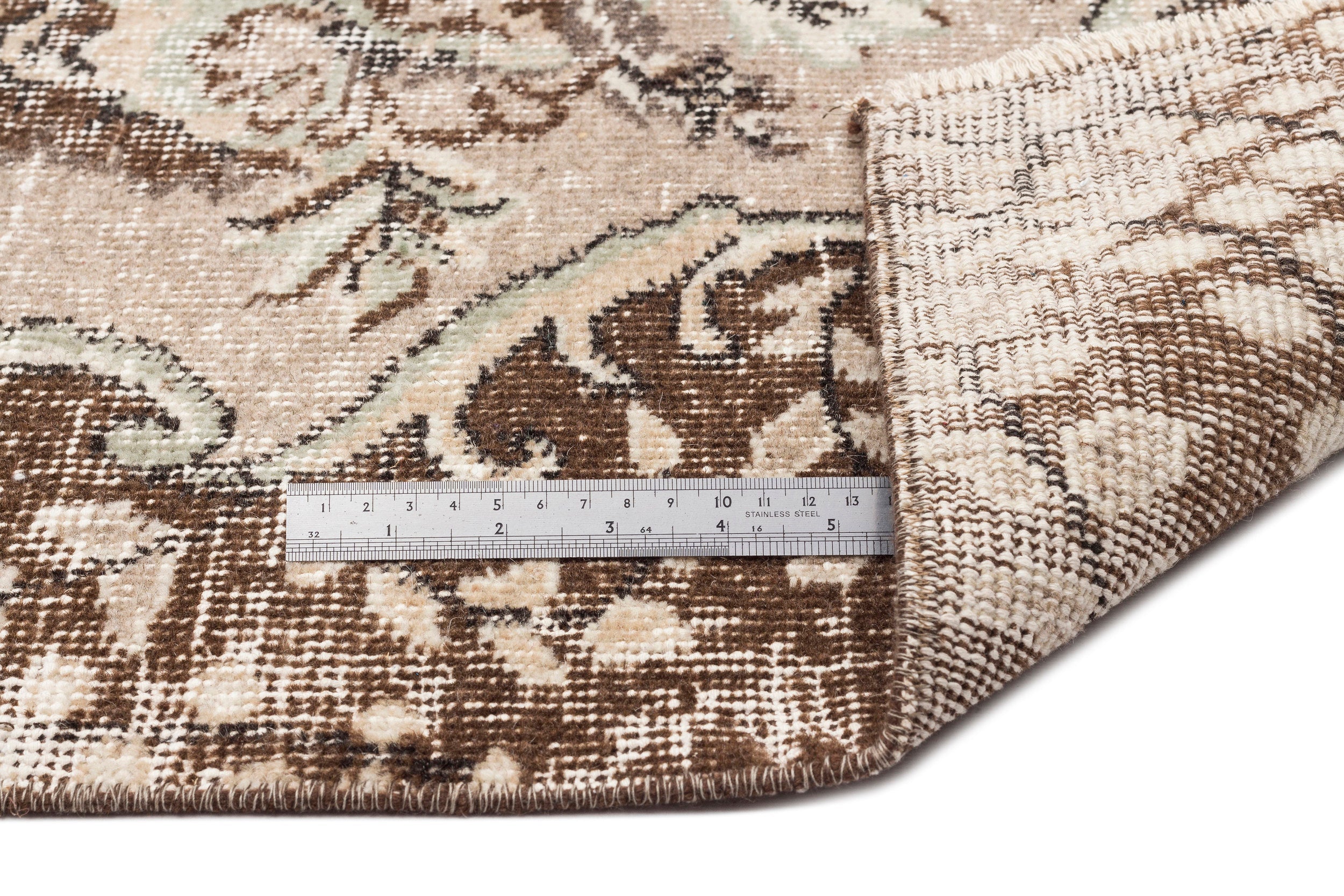 Atina Beige Vintage Wool Handmade Area Rug 6'5" x 9'9"