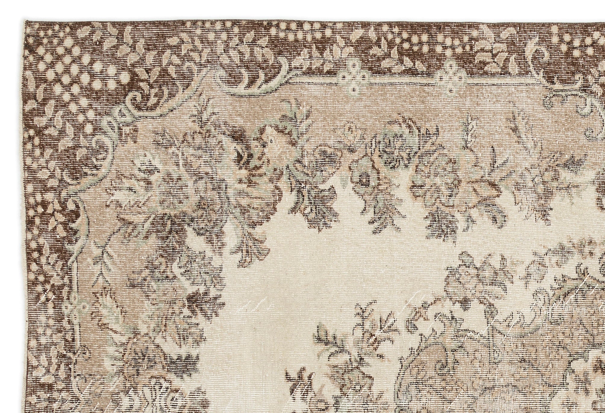 Atina Beige Vintage Wool Handmade Area Rug 6'5" x 9'9"
