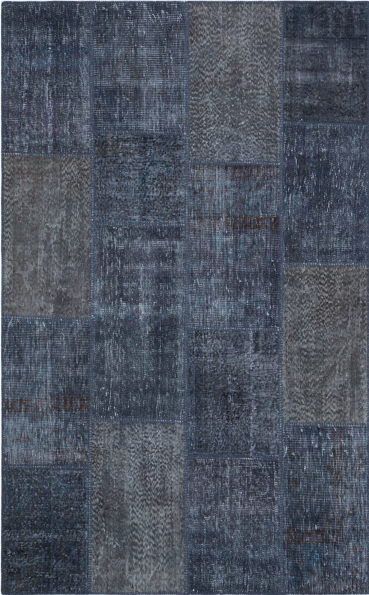 Handmade Wool Rug – Navy Blue Patchwork Area Rug with Antislip Flatweave