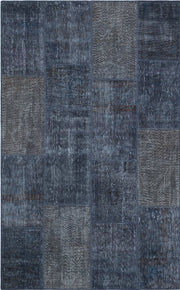 Handmade Wool Rug – Navy Blue Patchwork Area Rug with Antislip Flatweave