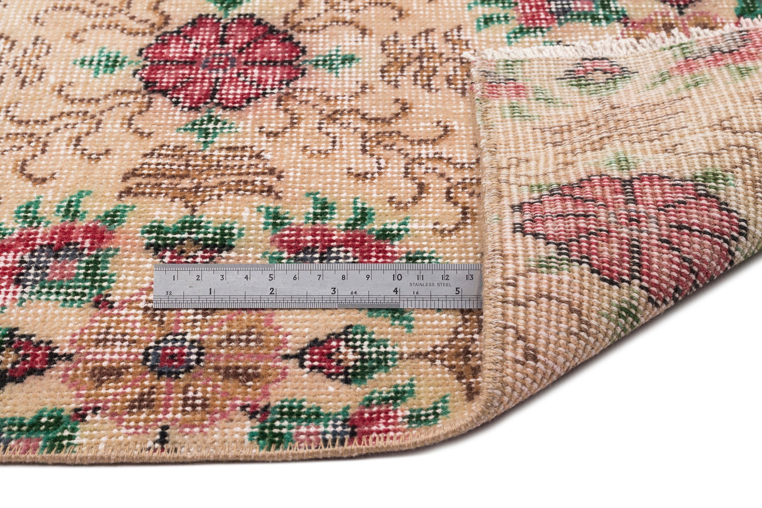 Atina Cream Vintage Wool Handmade Area Rug 5'5" x 9'6"