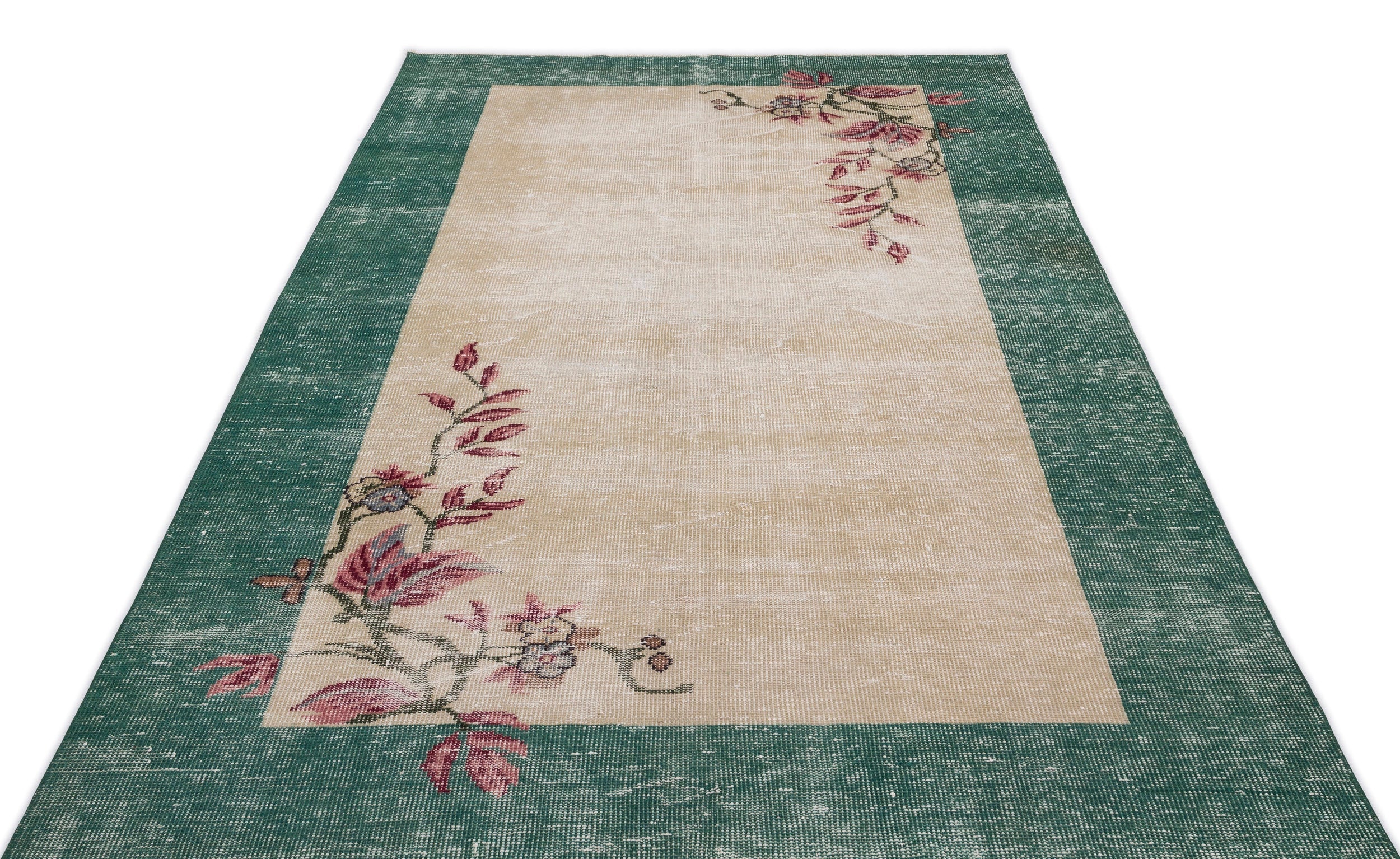 Atina Cream Vintage Wool Handmade Area Rug 5'2" x 9'4"