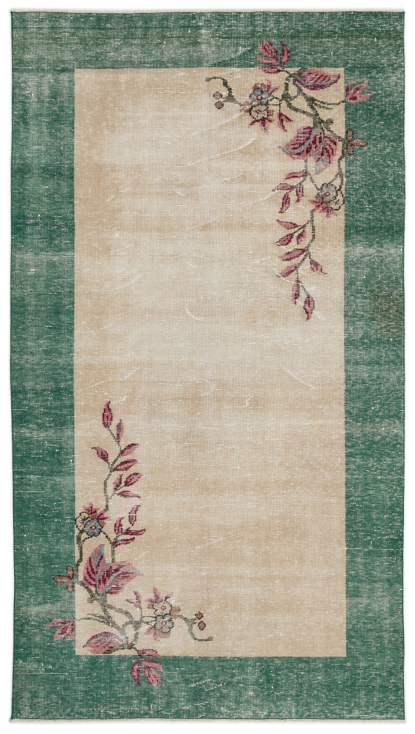 Atina Cream Vintage Wool Handmade Area Rug 5'2" x 9'4"