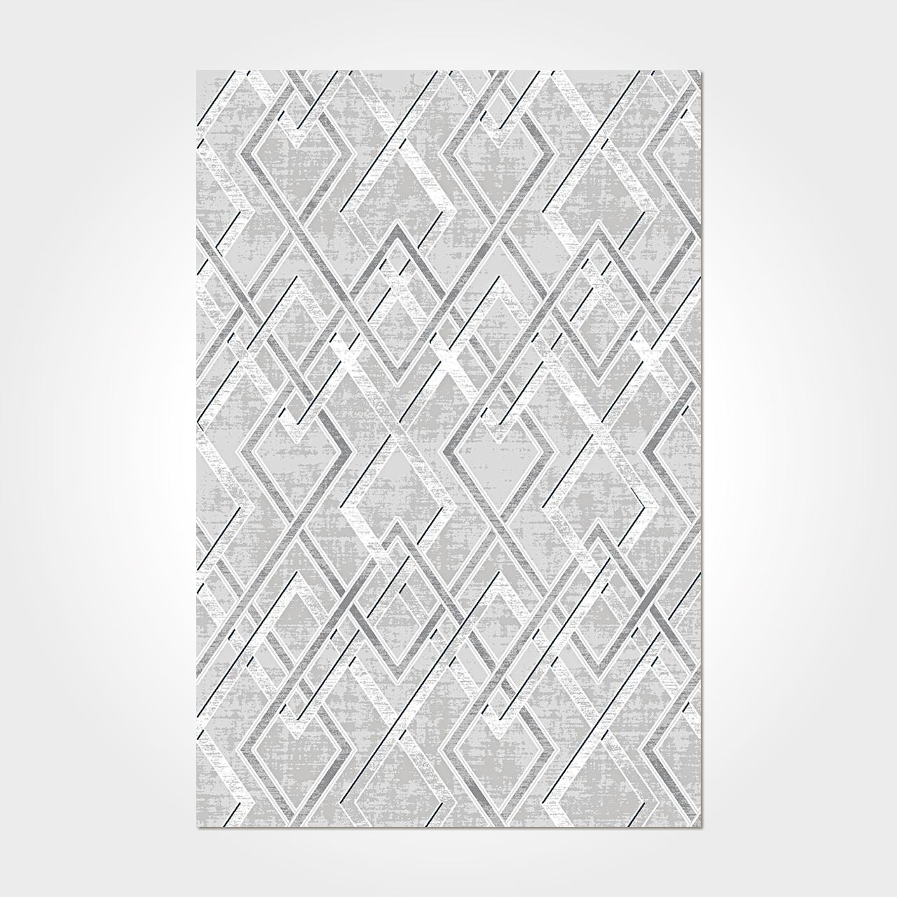 Bamboo Viscose Area Rug – Machine Made Grey Geometric Durable Carpet for Living Room