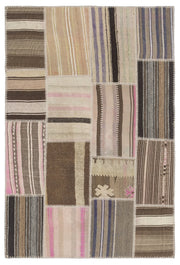 Teselya 1486 Beige Striped Wool Handmade Area Rug 3'11" x 5'11"