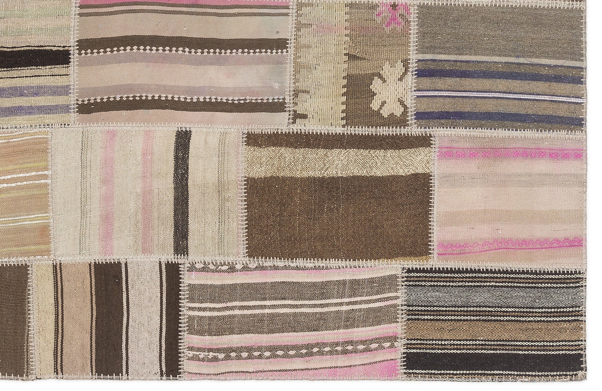 Teselya 1486 Beige Striped Wool Handmade Area Rug 3'11" x 5'11"