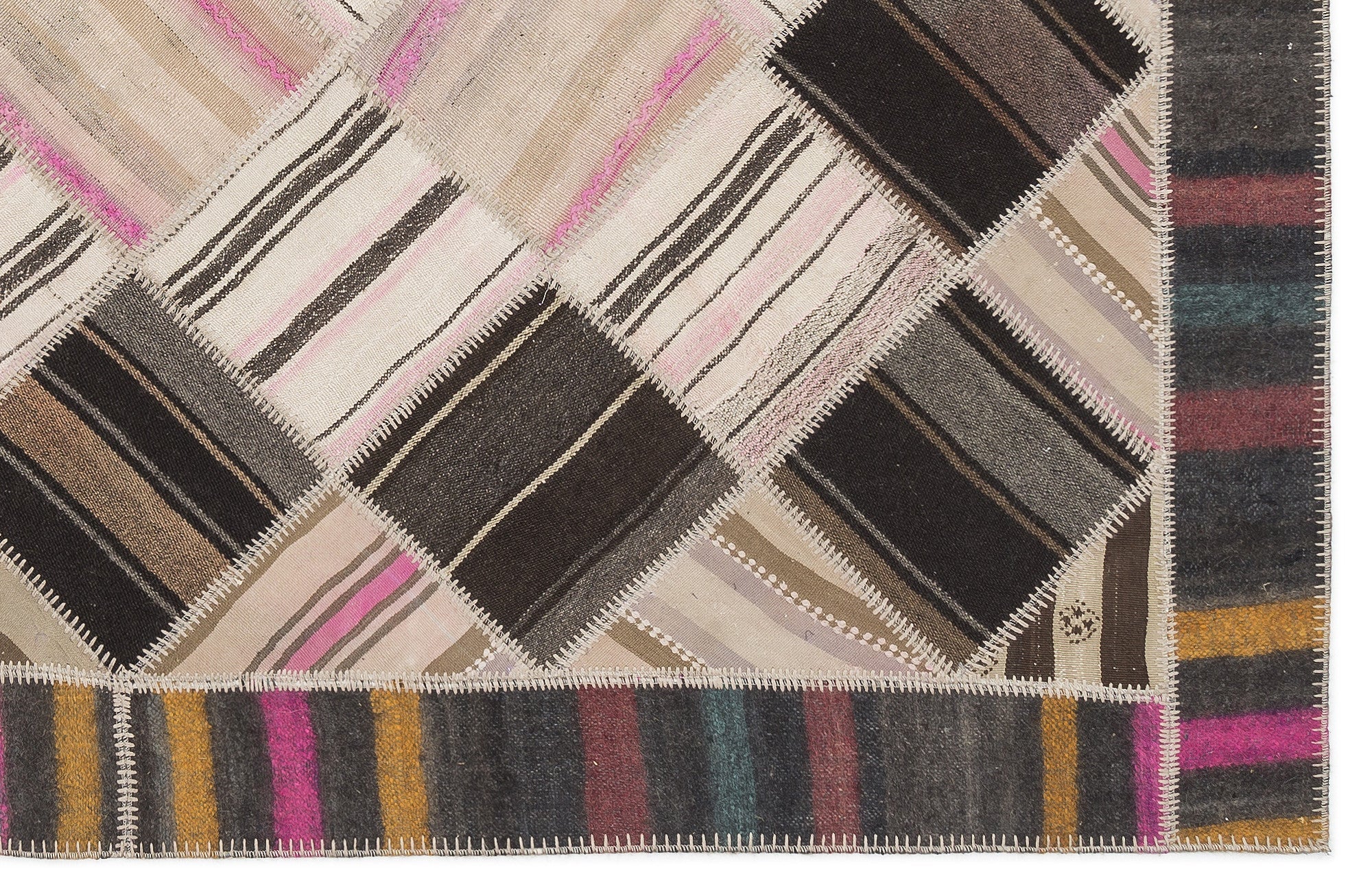 Teselya Beige Striped Wool Handmade Area Rug 5'3" x 8'11"