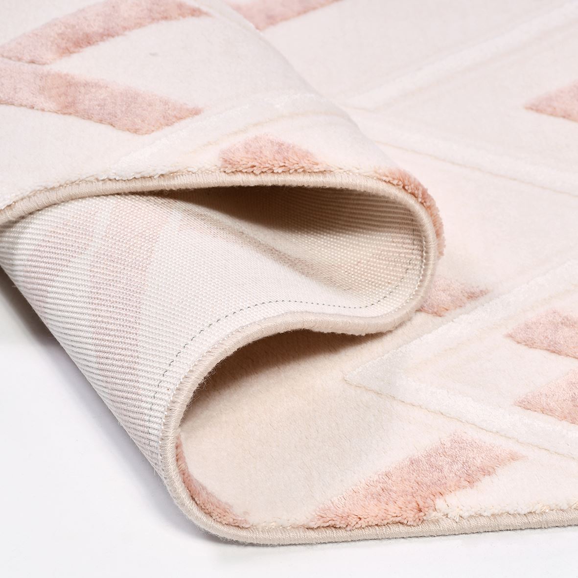 Yara Cream Pink Geometric Bamboo Viscose Machine Made Area Rug