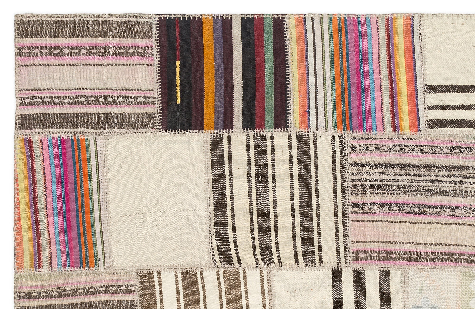 Teselya 1490 Beige Striped Wool Handmade Area Rug 5'3" x 7'7"