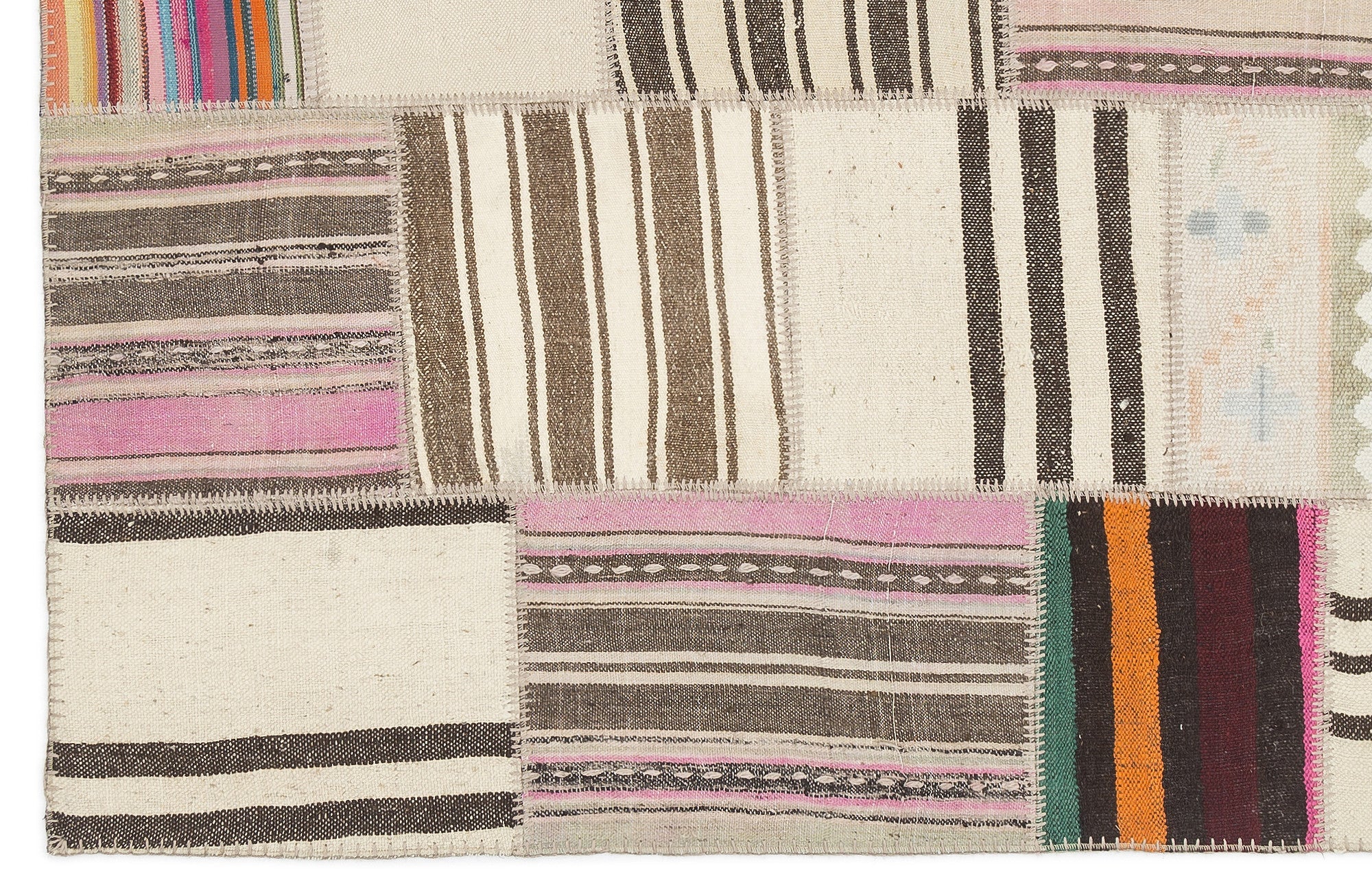 Teselya 1490 Beige Striped Wool Handmade Area Rug 5'3" x 7'7"