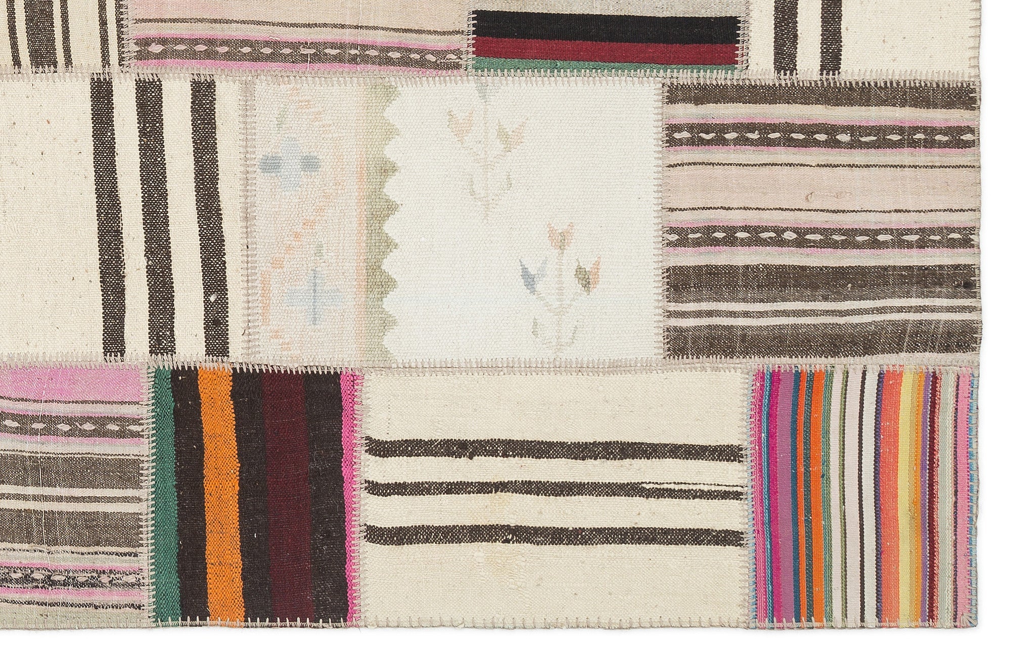 Teselya 1490 Beige Striped Wool Handmade Area Rug 5'3" x 7'7"