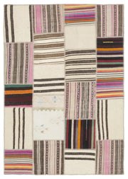 Teselya 1490 Beige Striped Wool Handmade Area Rug 5'3" x 7'7"