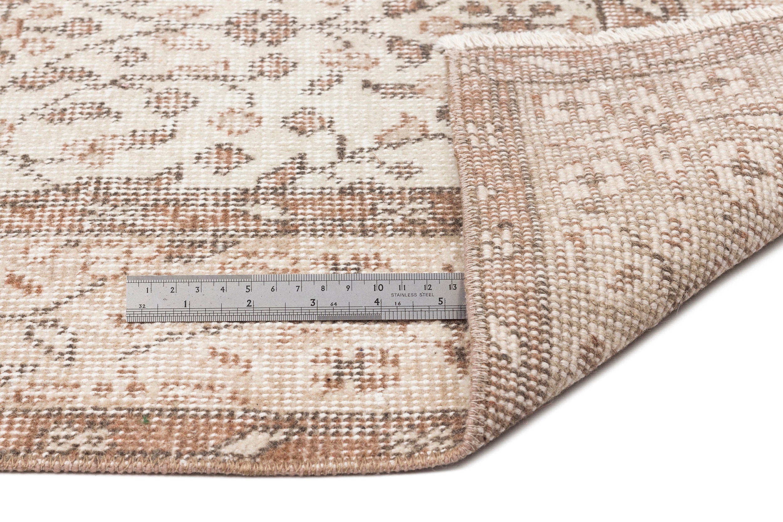 Atina Beige Vintage Wool Handmade Area Rug 5'7" x 9'5"