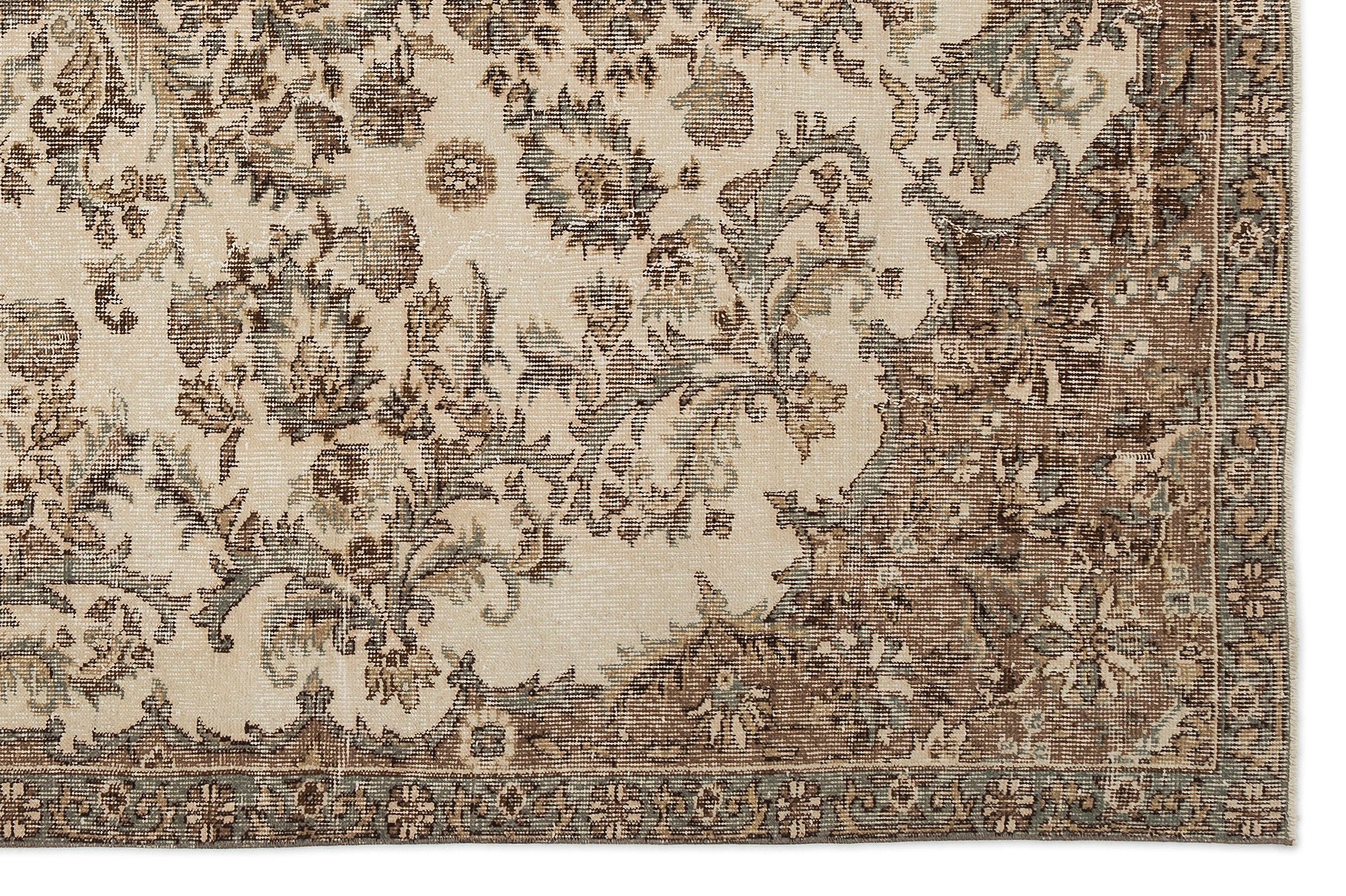 Atina Beige Vintage Wool Handmade Area Rug 6'4" x 9'9"