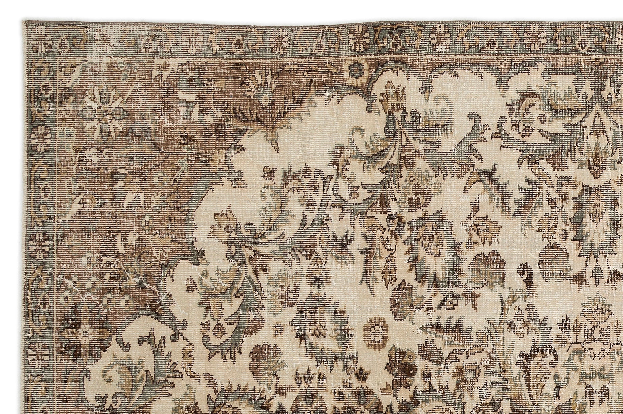 Atina Beige Vintage Wool Handmade Area Rug 6'4" x 9'9"